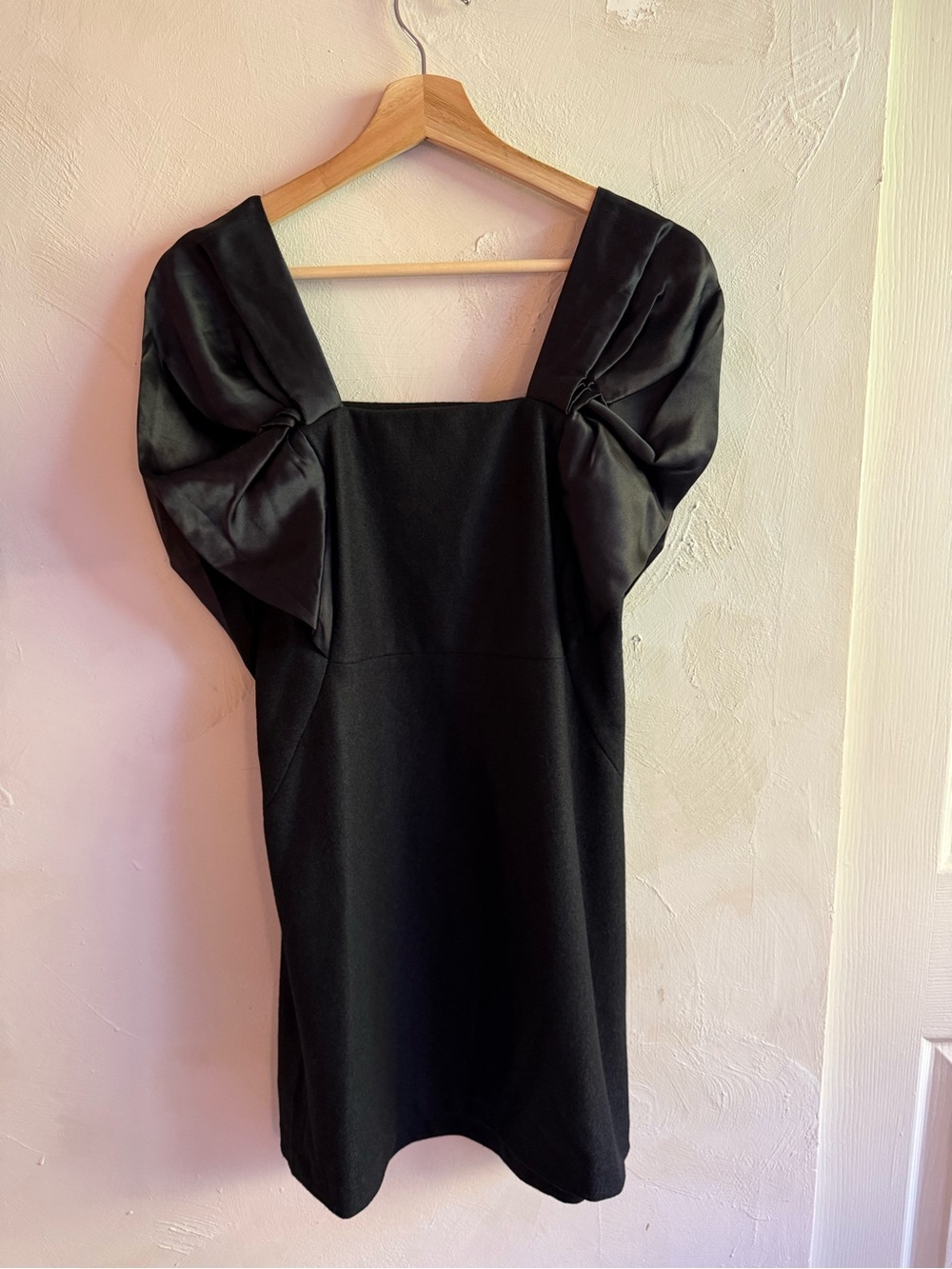 Vanessa Bruno Black Wool Silk Mini Dress Satin Puff Sleeve Square Neck S/M - Picture 10 of 15